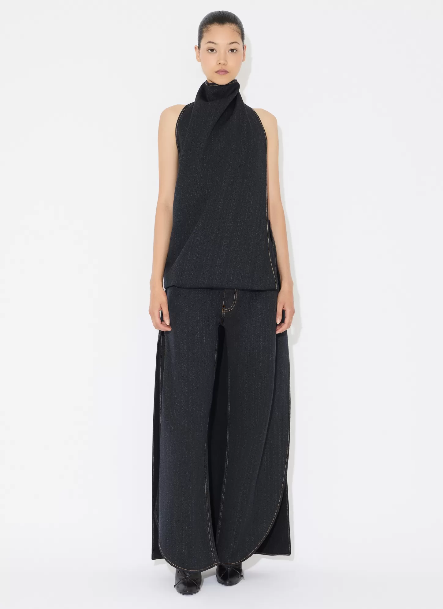 Alaïa ASYMMETRICAL CAPE TOP IN WOOL DENIM Night Blue Sale