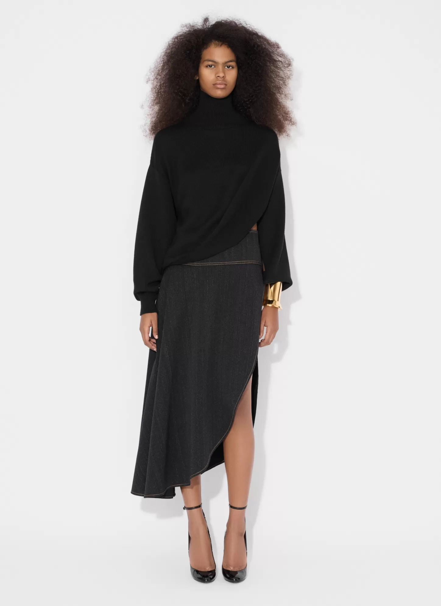 Alaïa ASYMMETRICAL SKIRT IN WOOL DENIM Night Blue Clearance