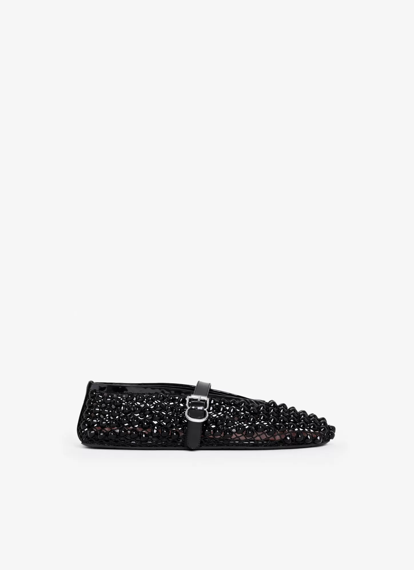 Alaïa BALLET FLATS WITH STUDS ON FISHNET Black Flash Sale