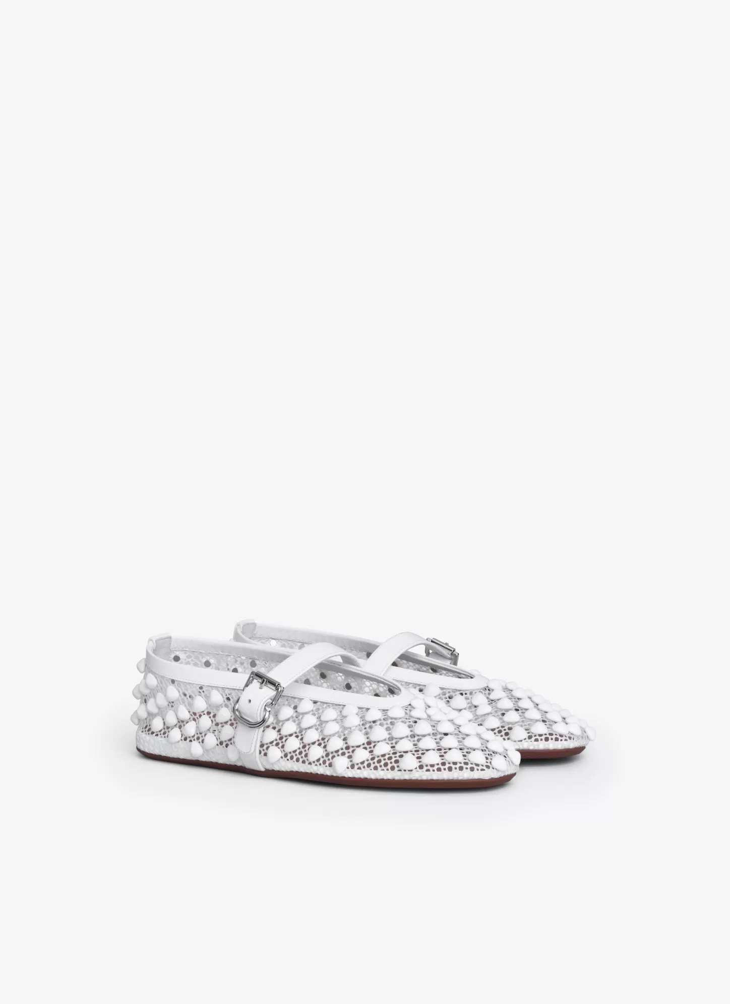 Alaïa BALLET FLATS WITH STUDS ON FISHNET White Hot