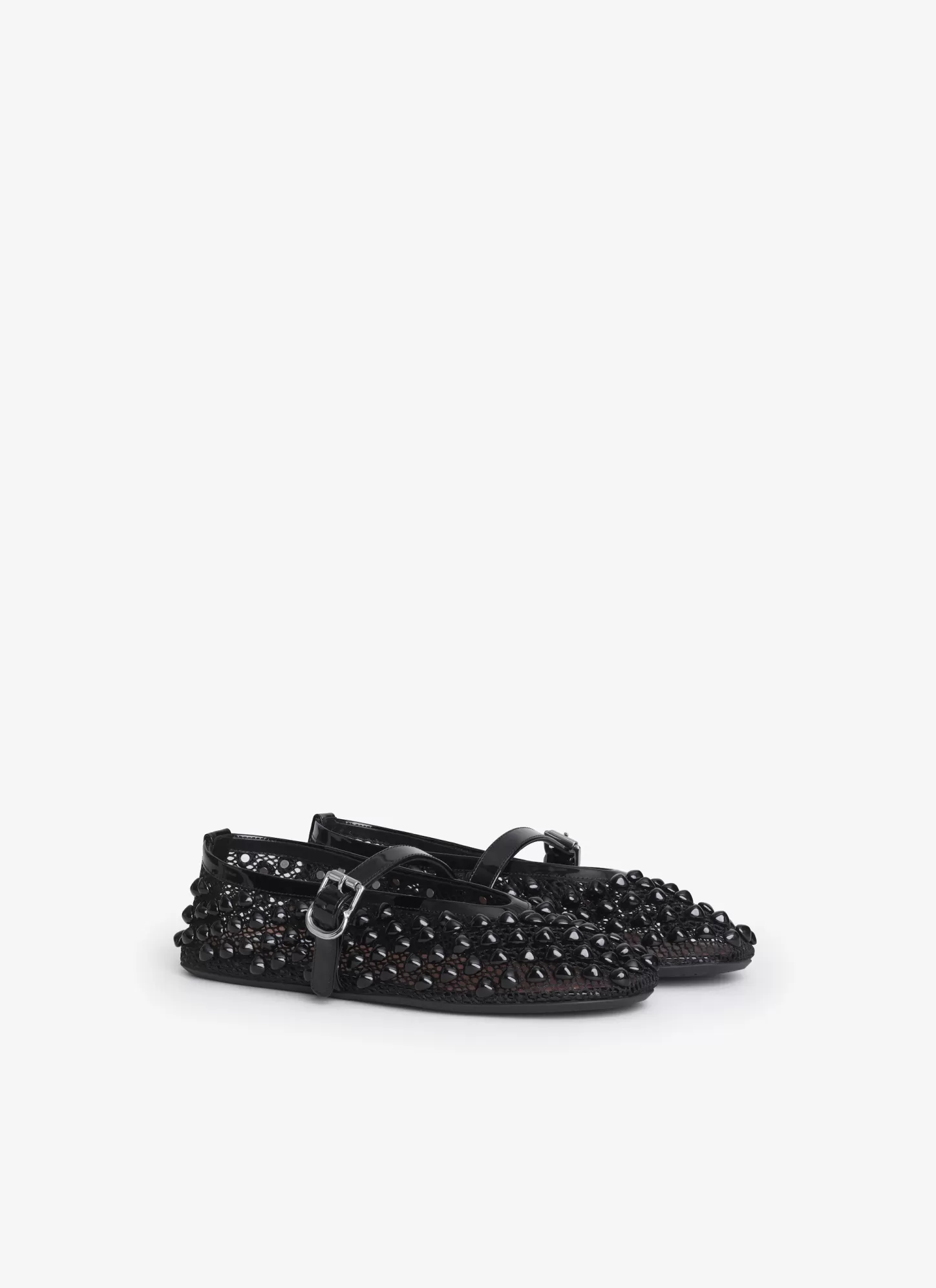 Alaïa BALLET FLATS WITH STUDS ON FISHNET Black Flash Sale