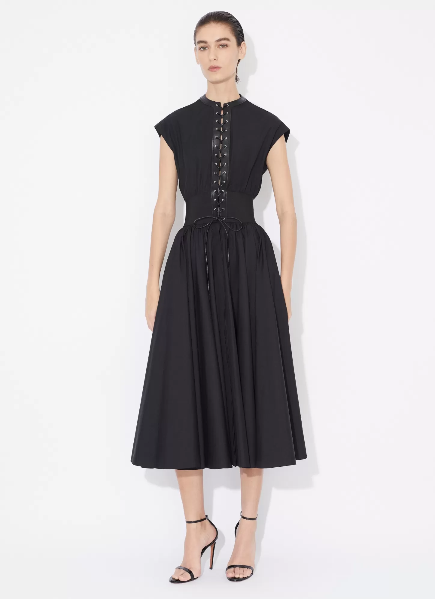 Alaïa BELTED DRESS IN COTTON POPLIN Black Clearance