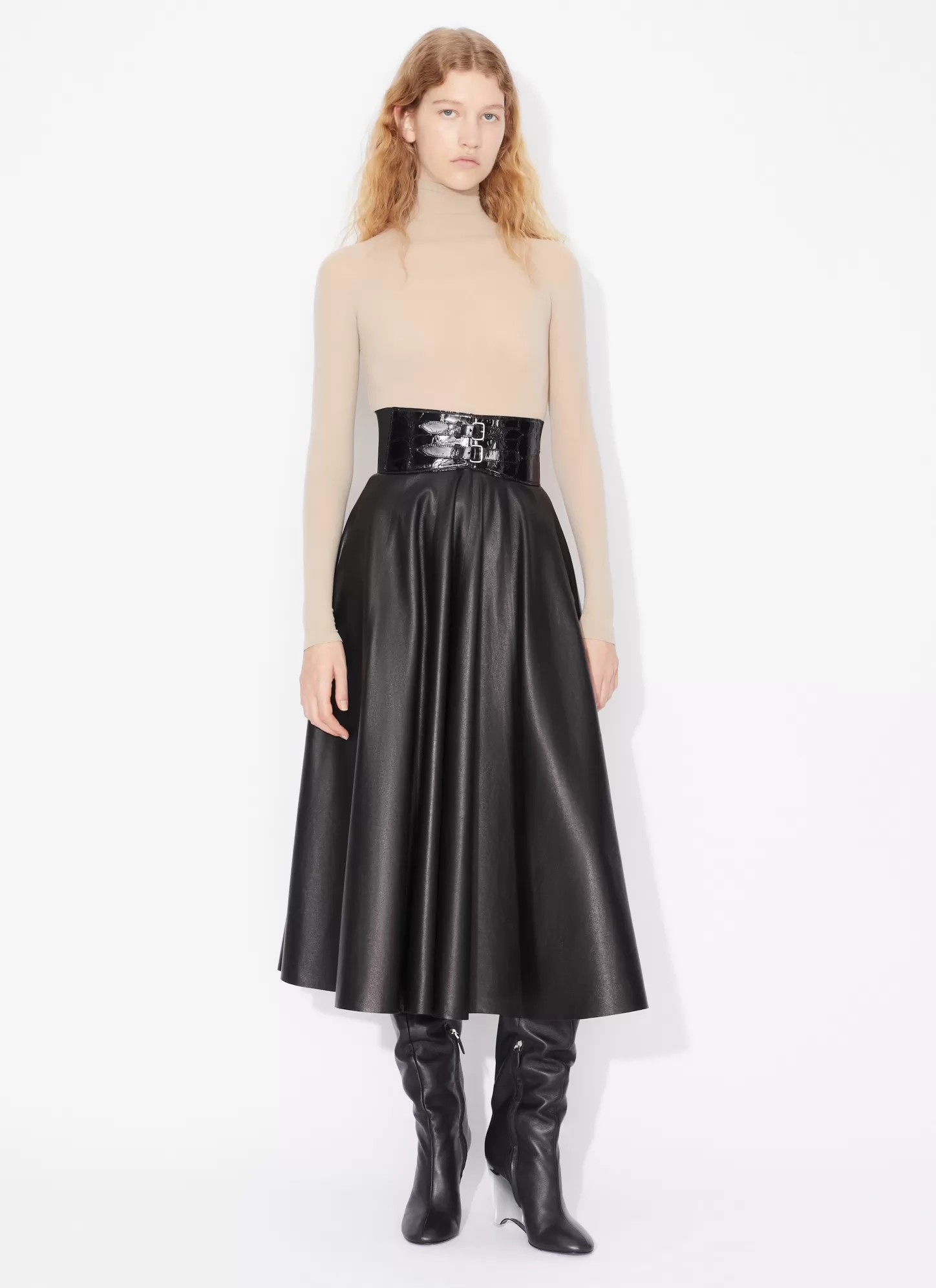 Alaïa BELTED LAMBSKIN SKIRT Black New