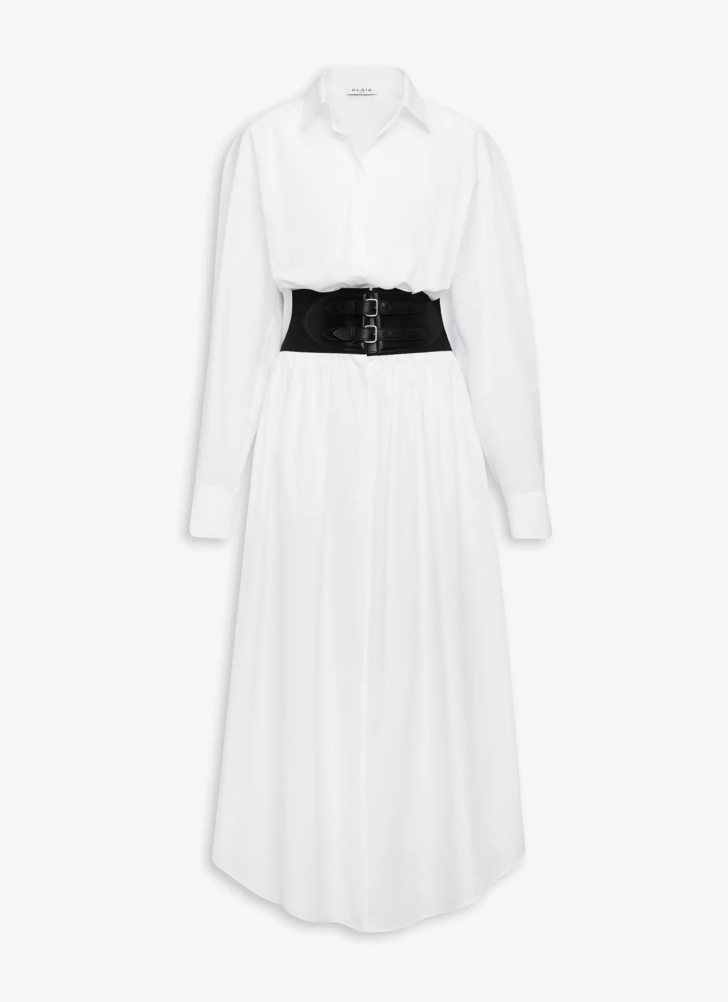 Alaïa BELTED SHIRT DRESS IN COTTON POPLIN White Clearance