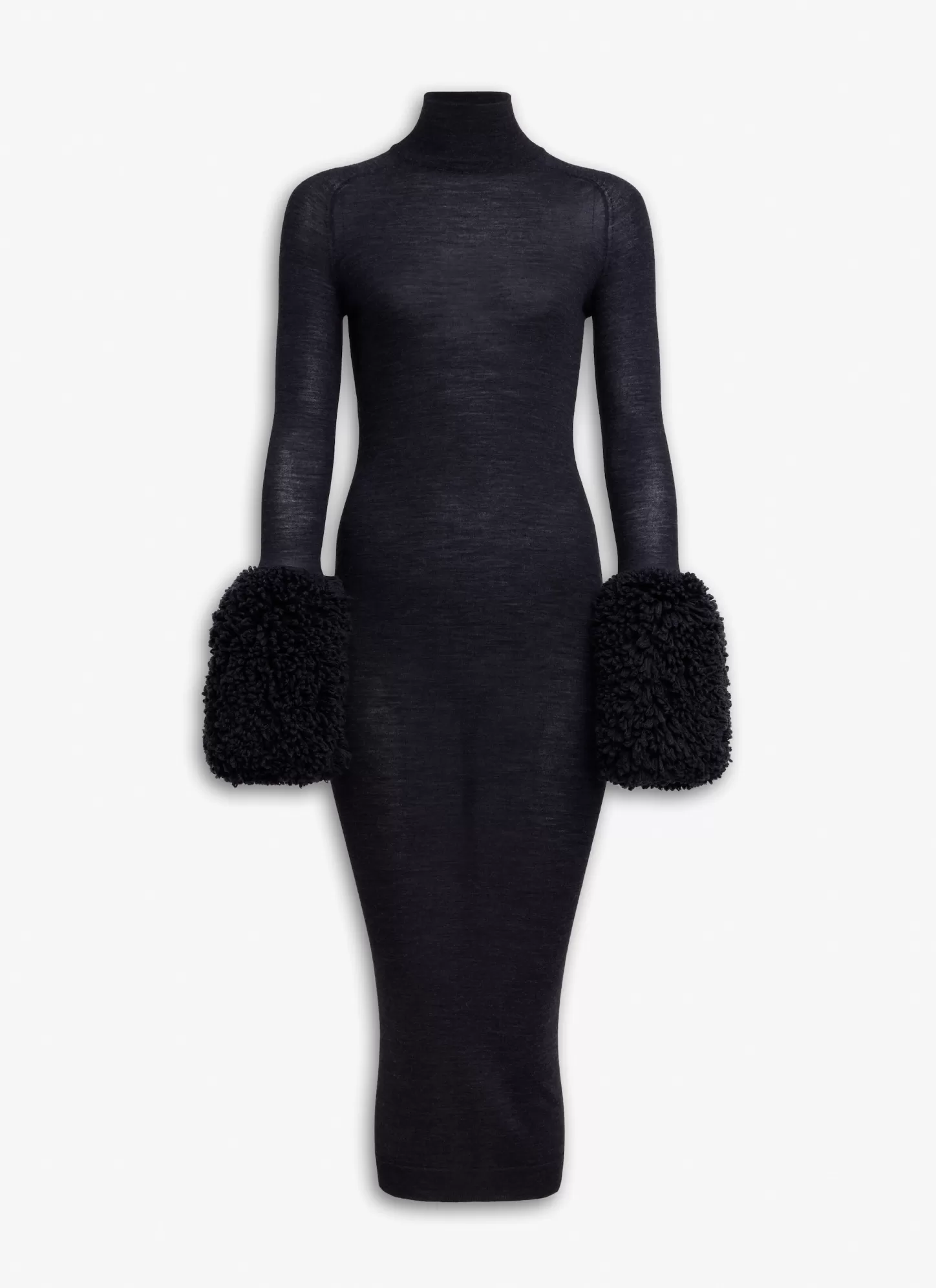 Alaïa BODYCON KNIT DRESS WITH BUBBLE CUFFS Black Outlet