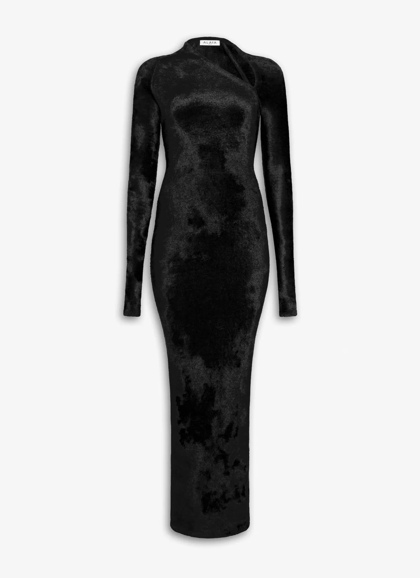 Alaïa BODYCON MAXI DRESS IN SHINY VELVET KNIT Black Shop