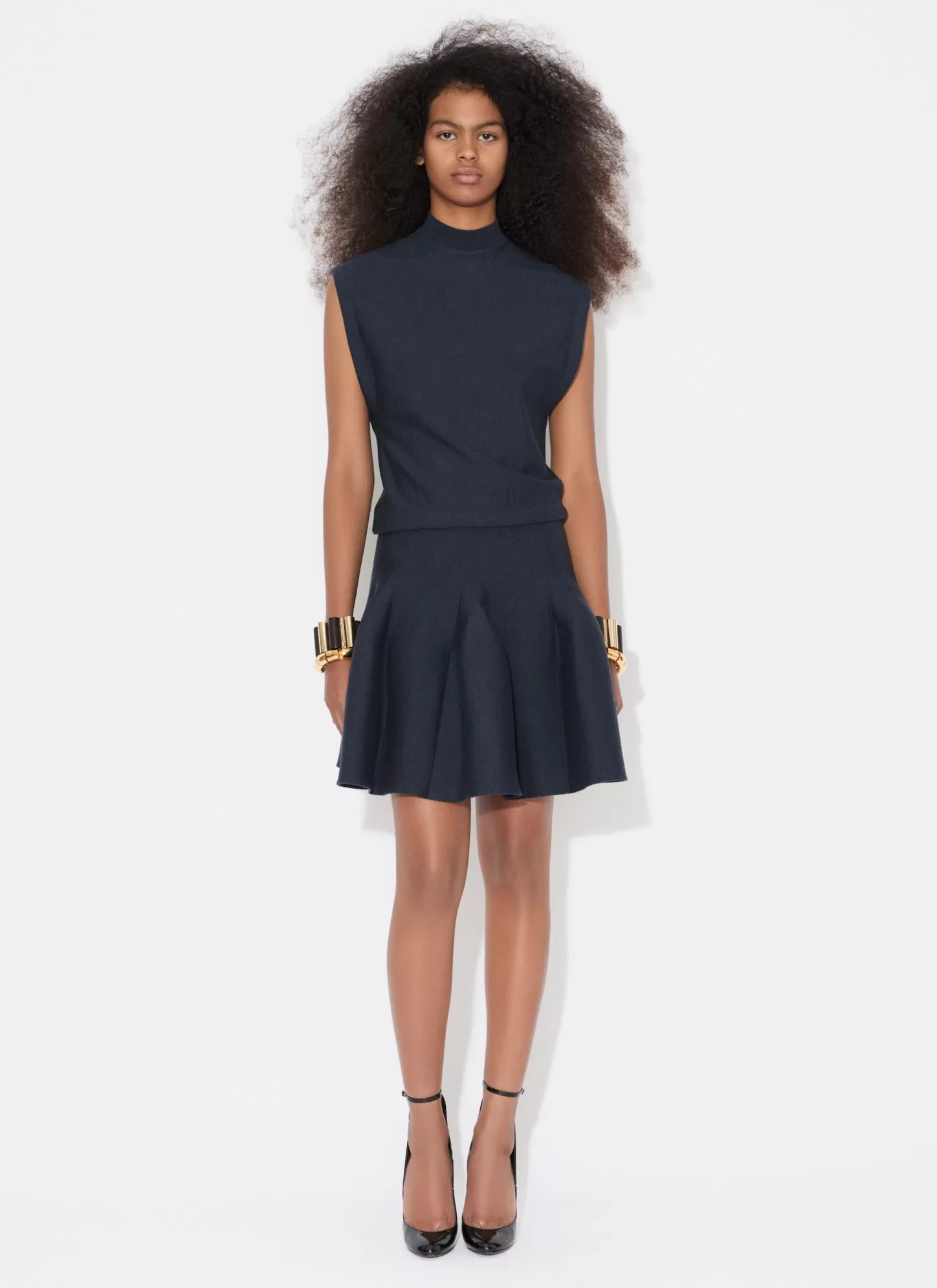 Alaïa CAP SLEEVE DRESS IN SCULPTURAL GODET KNIT Black Fashion
