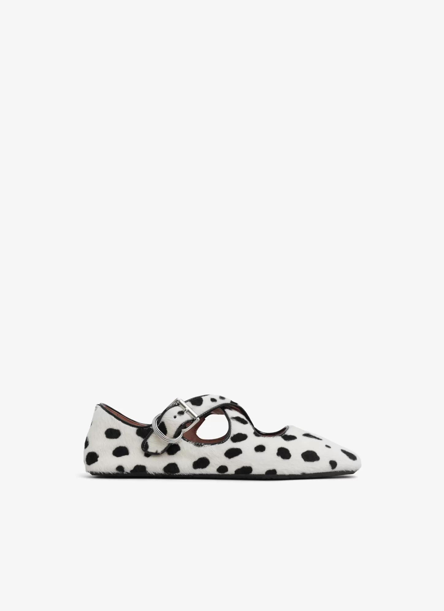Alaïa CRISS CROSS BALLET FLATS IN DOTS HAIRCALF White/Black New