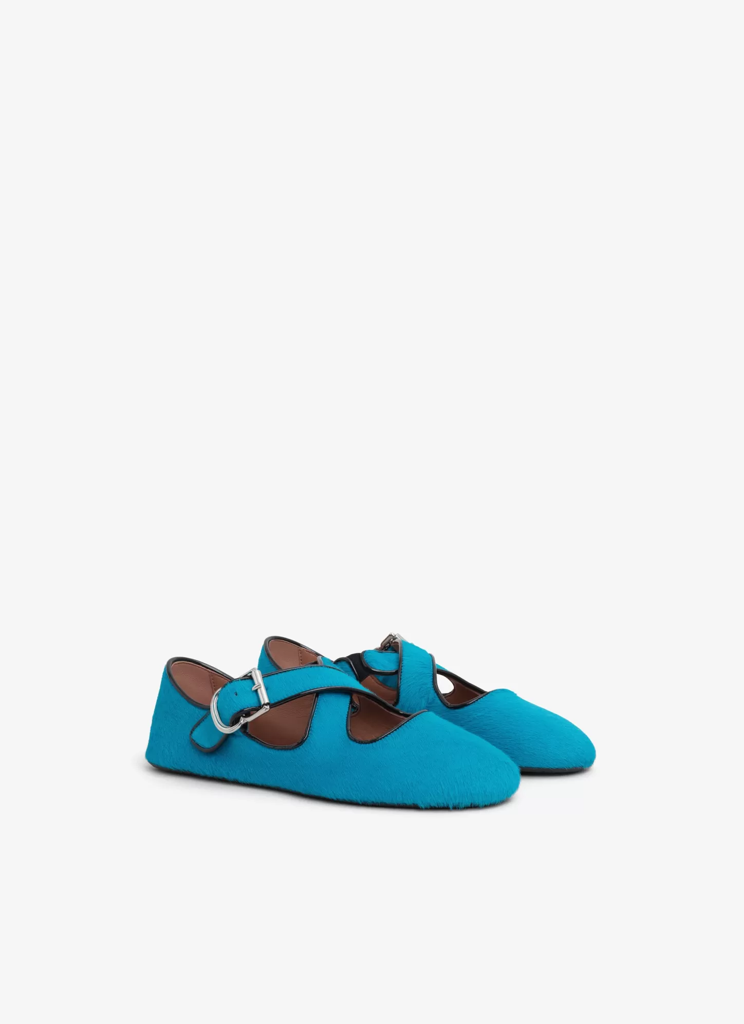 Alaïa CRISS CROSS BALLET FLATS IN HAIRCALF Turquoise Flash Sale
