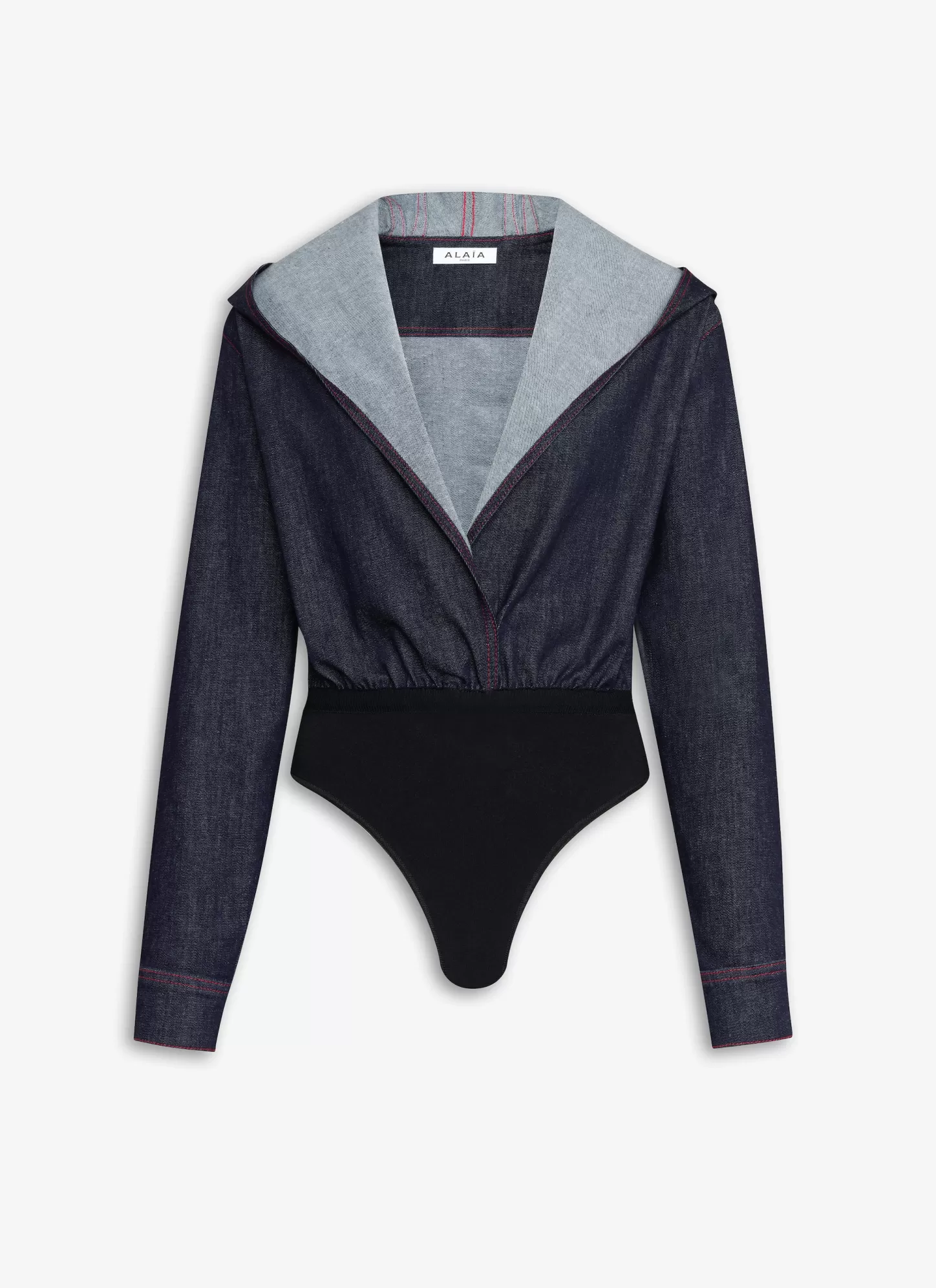 Alaïa HOODED BODY SHIRT IN STRETCH RAW DENIM Dark Blue Clearance