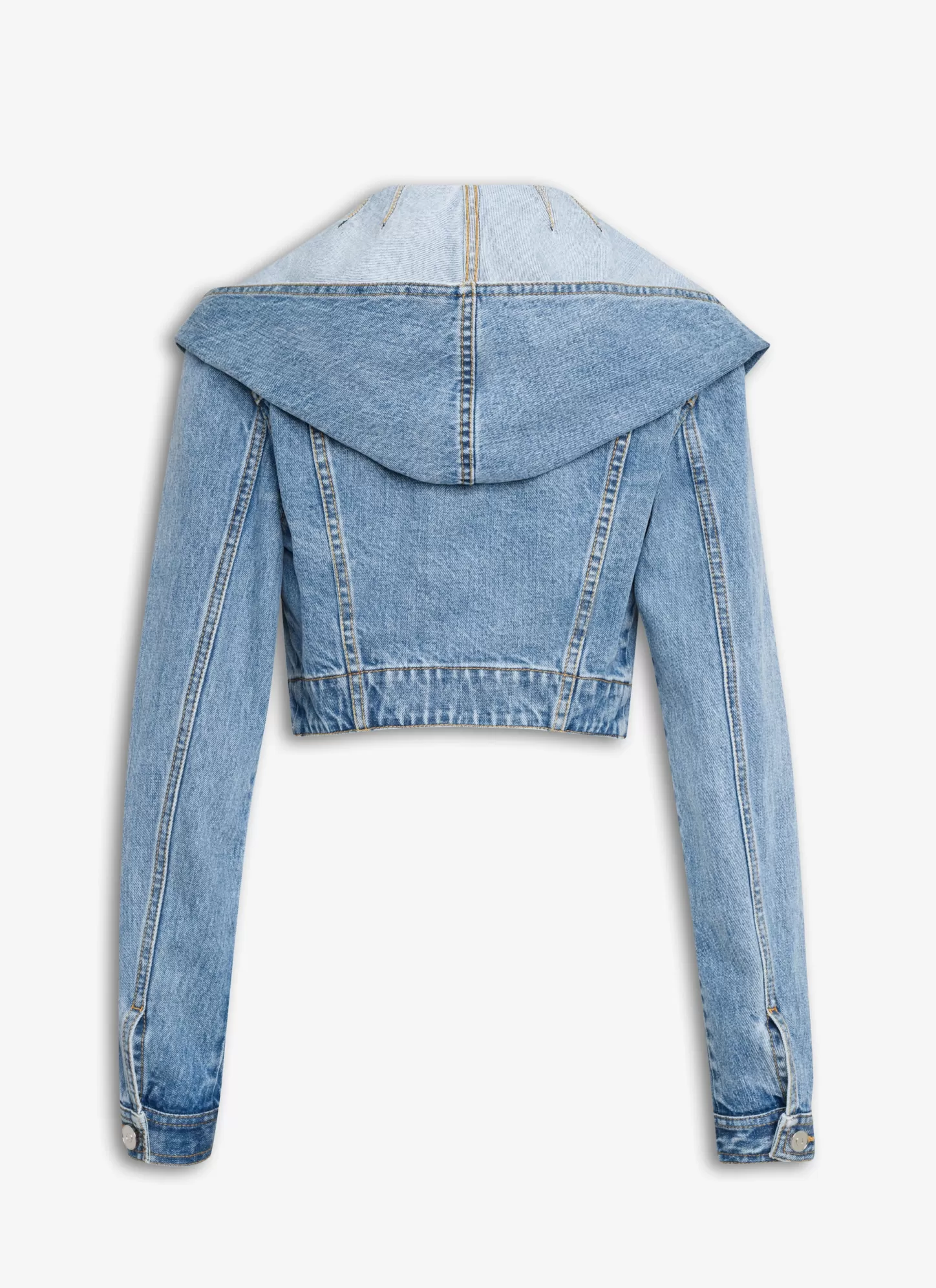 Alaïa HOODED CROPPED JACKET IN SKY DENIM Light Blue Store