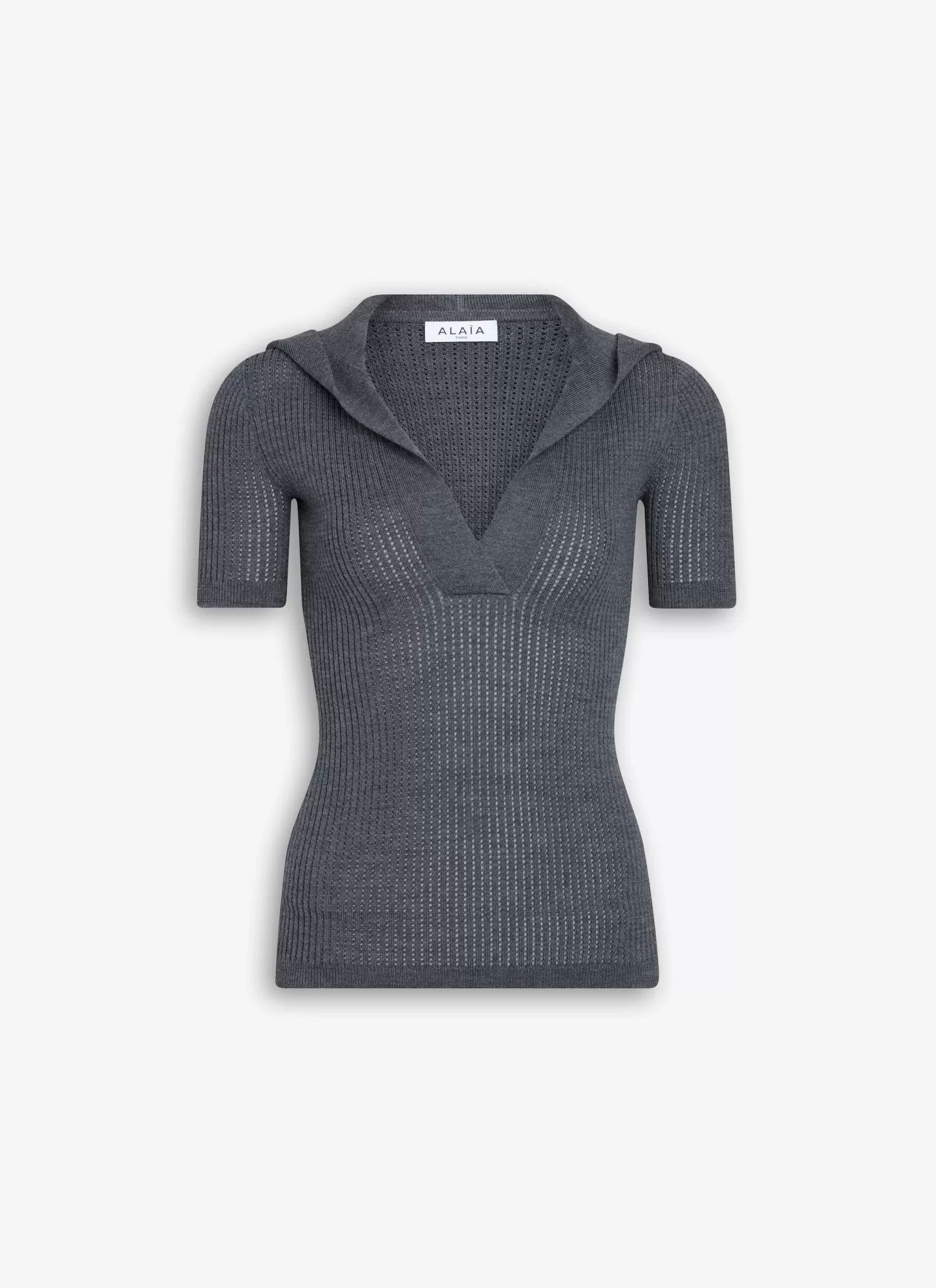 Alaïa HOODED TOP IN PIQUE KNIT HEATHER GREY Flash Sale