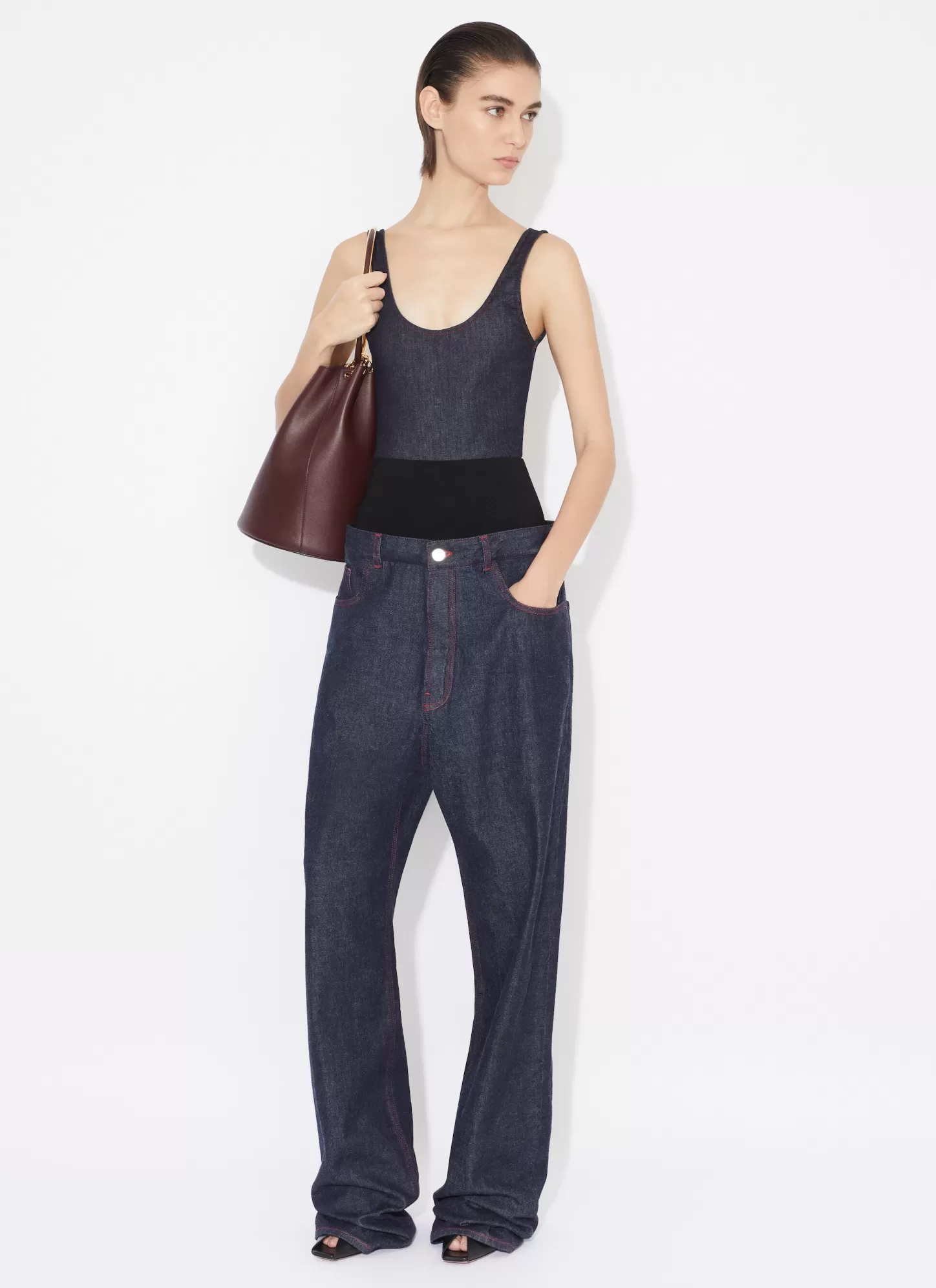 Alaïa KNIT BAND JEANS IN RAW DENIM Blue Jeans Online