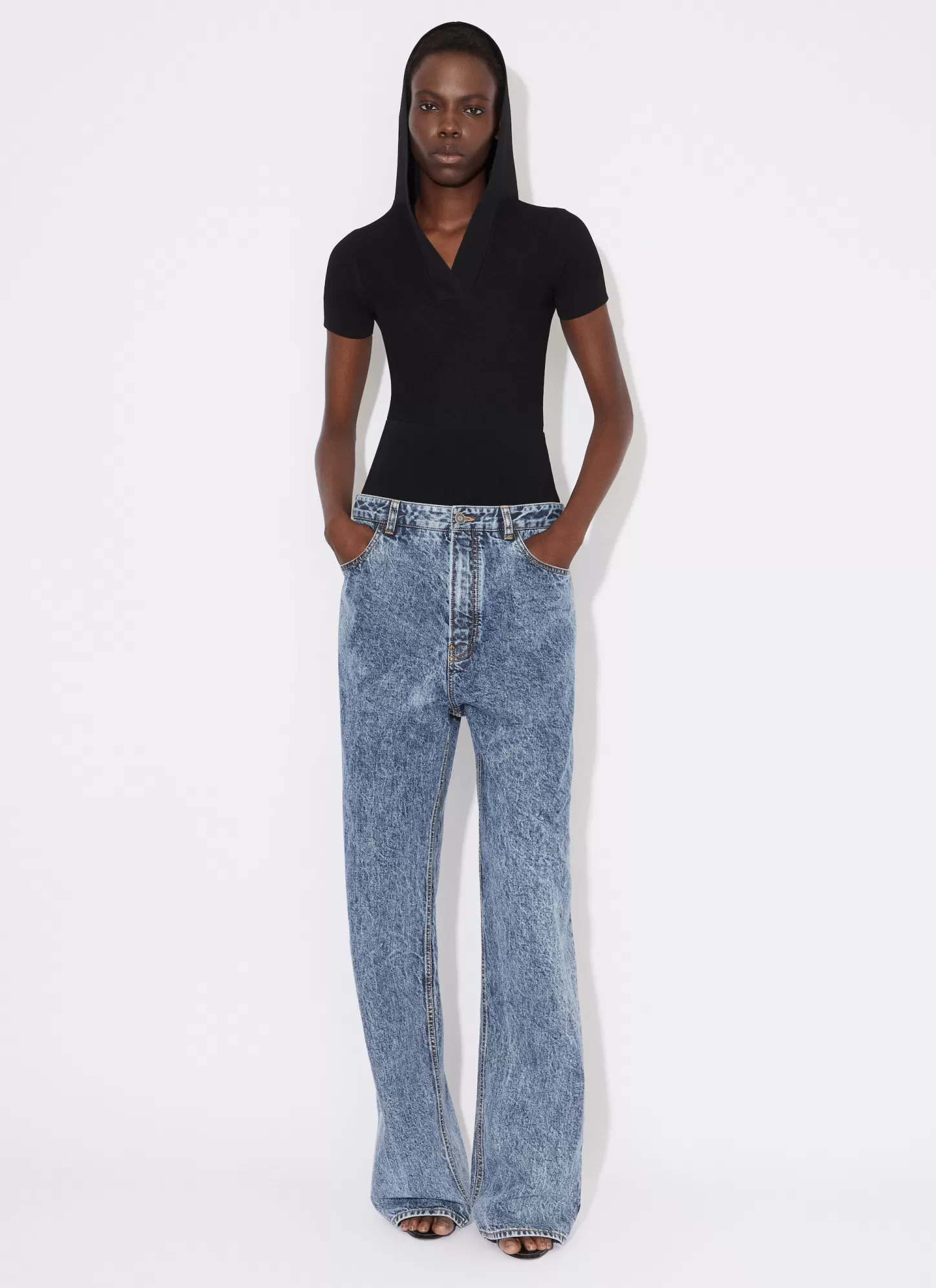 Alaïa KNIT BAND JEANS IN SNOW DENIM Light Blue Cheap