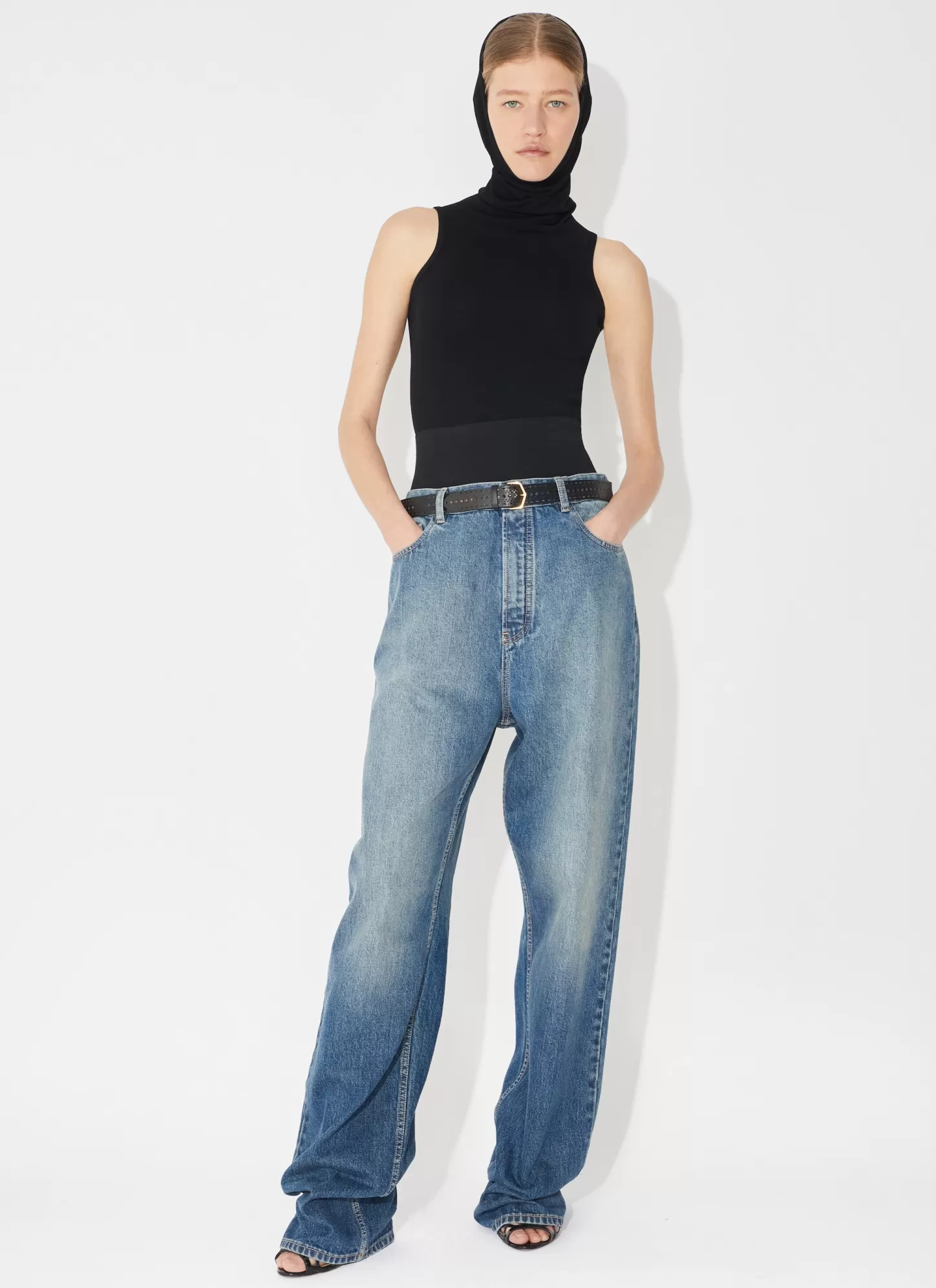 Alaïa Knit Belt Denim Pant Blue Sale