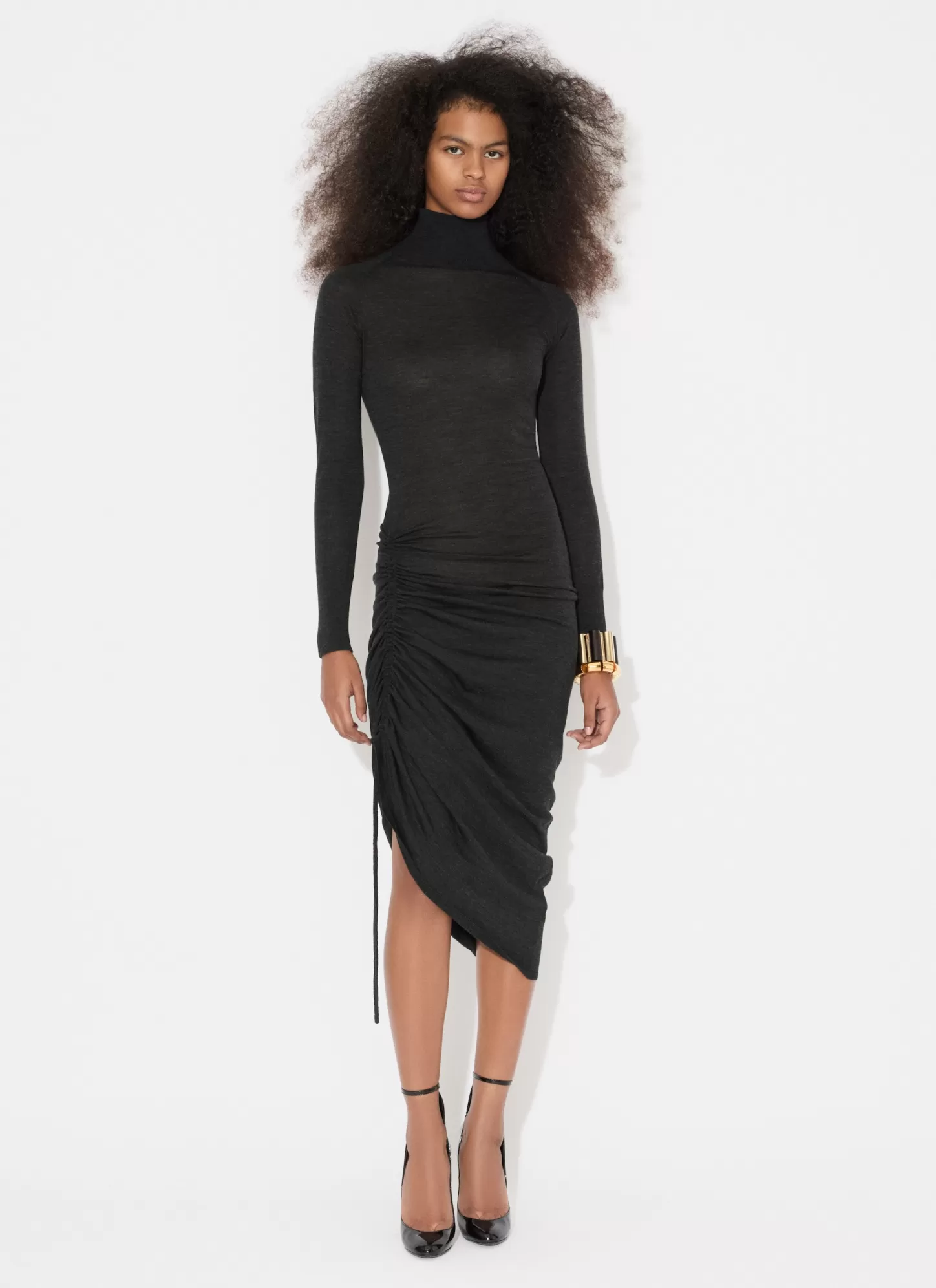 Alaïa LONG SLEEVE DRAPED KNIT DRESS Black Cheap