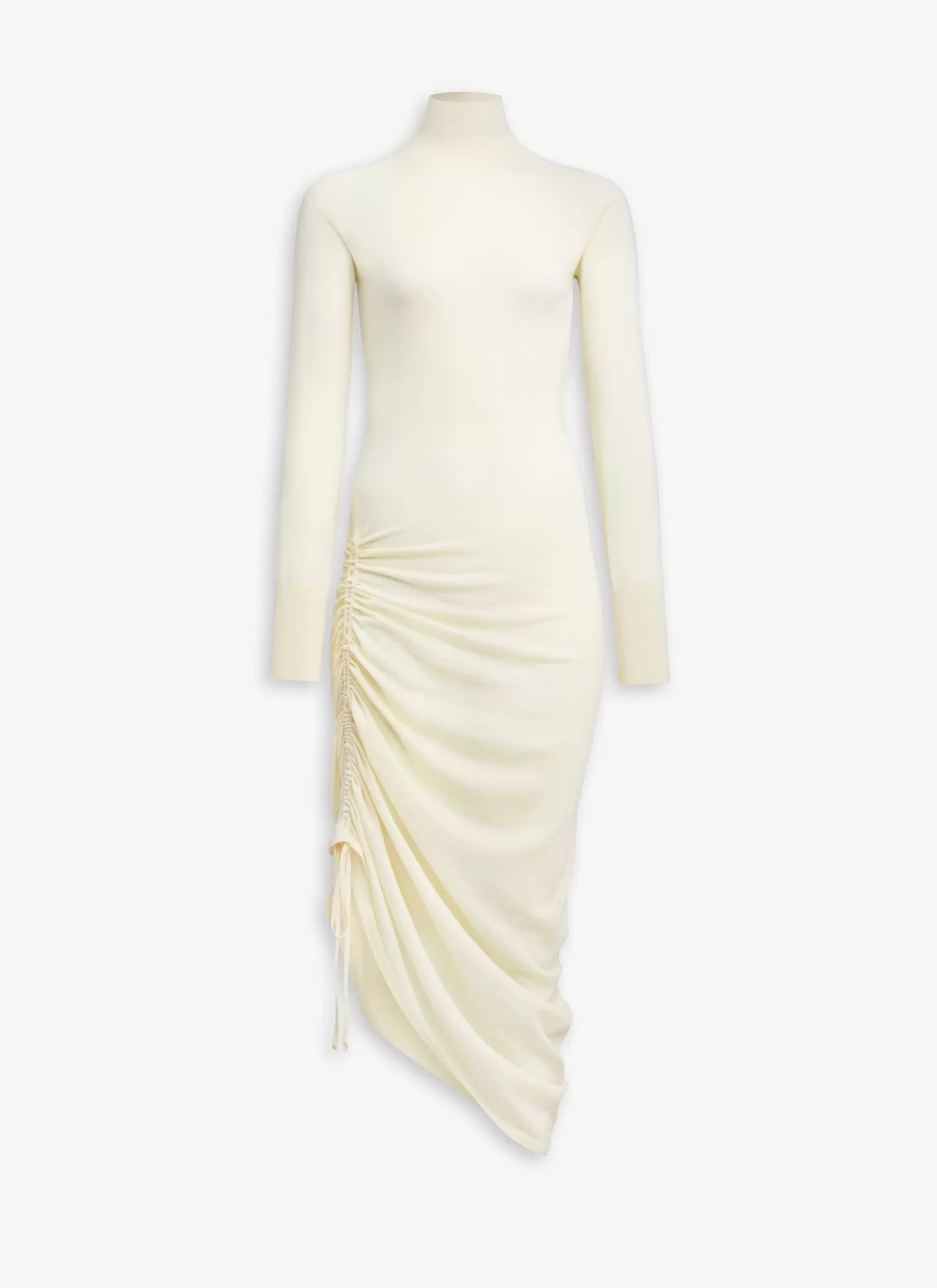 Alaïa LONG SLEEVES DRAPED KNIT DRESS Light Yellow Clearance