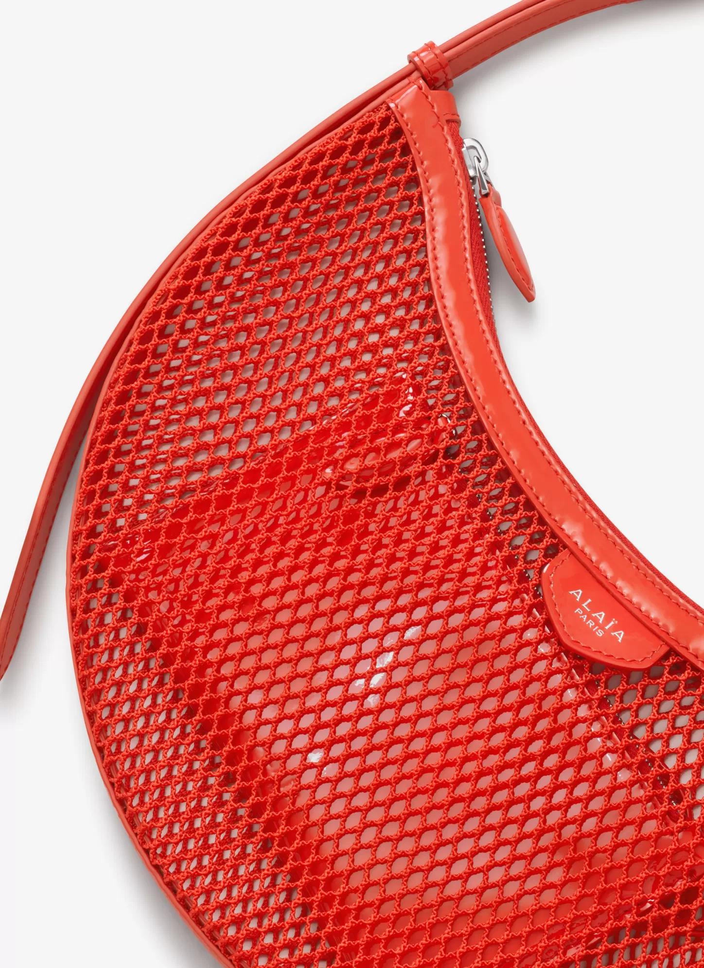 Alaïa ONE PIECE DEMI LUNE BAG IN FISHNET Orange Best Sale