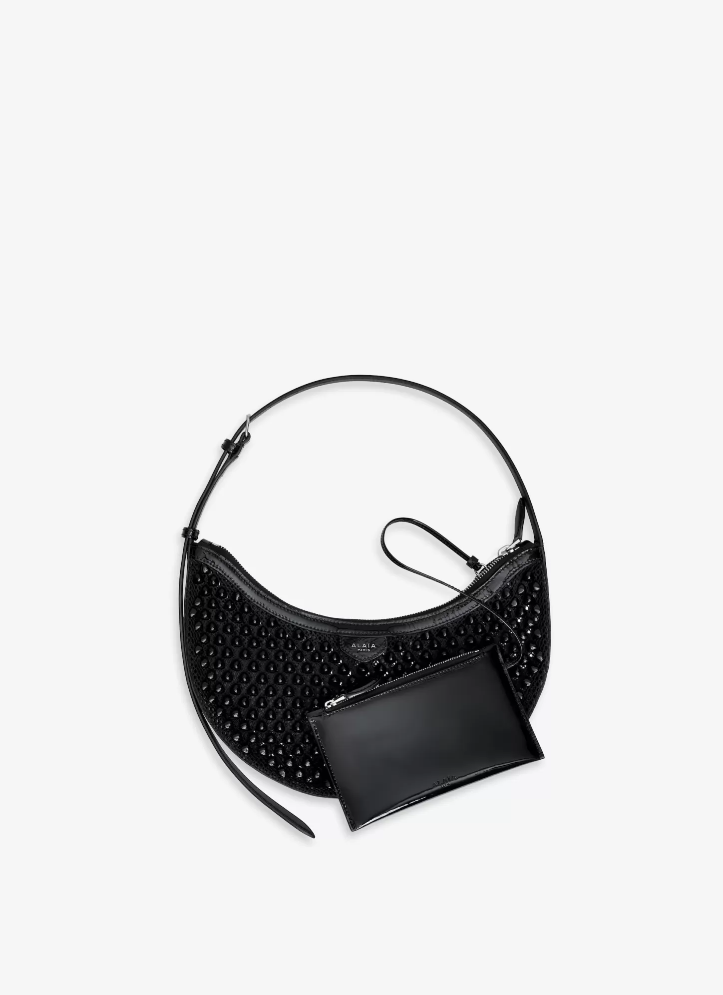 Alaïa ONE PIECE DEMI LUNE BAG IN FISHNET PYRAMIDS Black Cheap