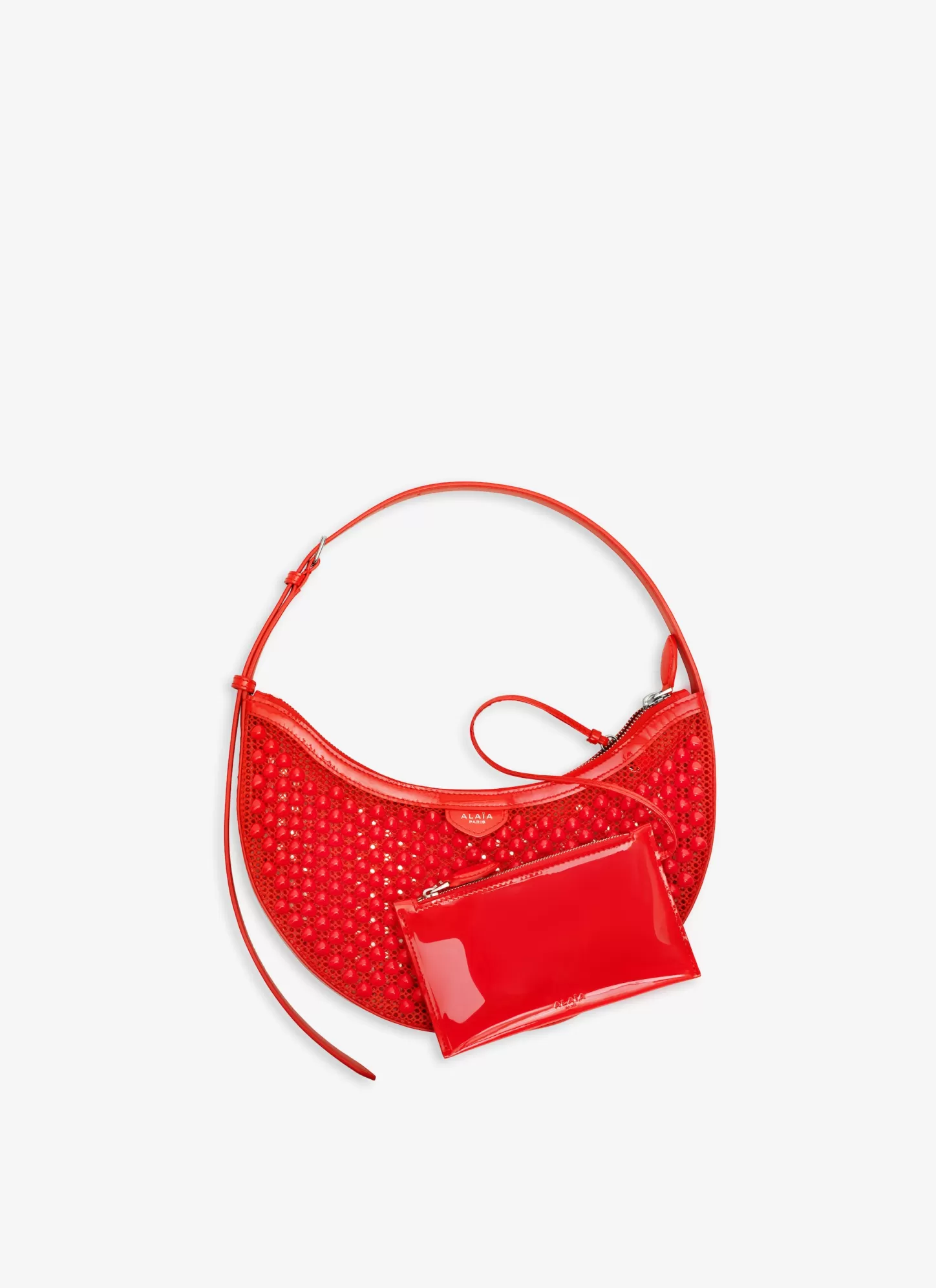 Alaïa ONE PIECE DEMI LUNE BAG IN FISHNET PYRAMIDS Orange New