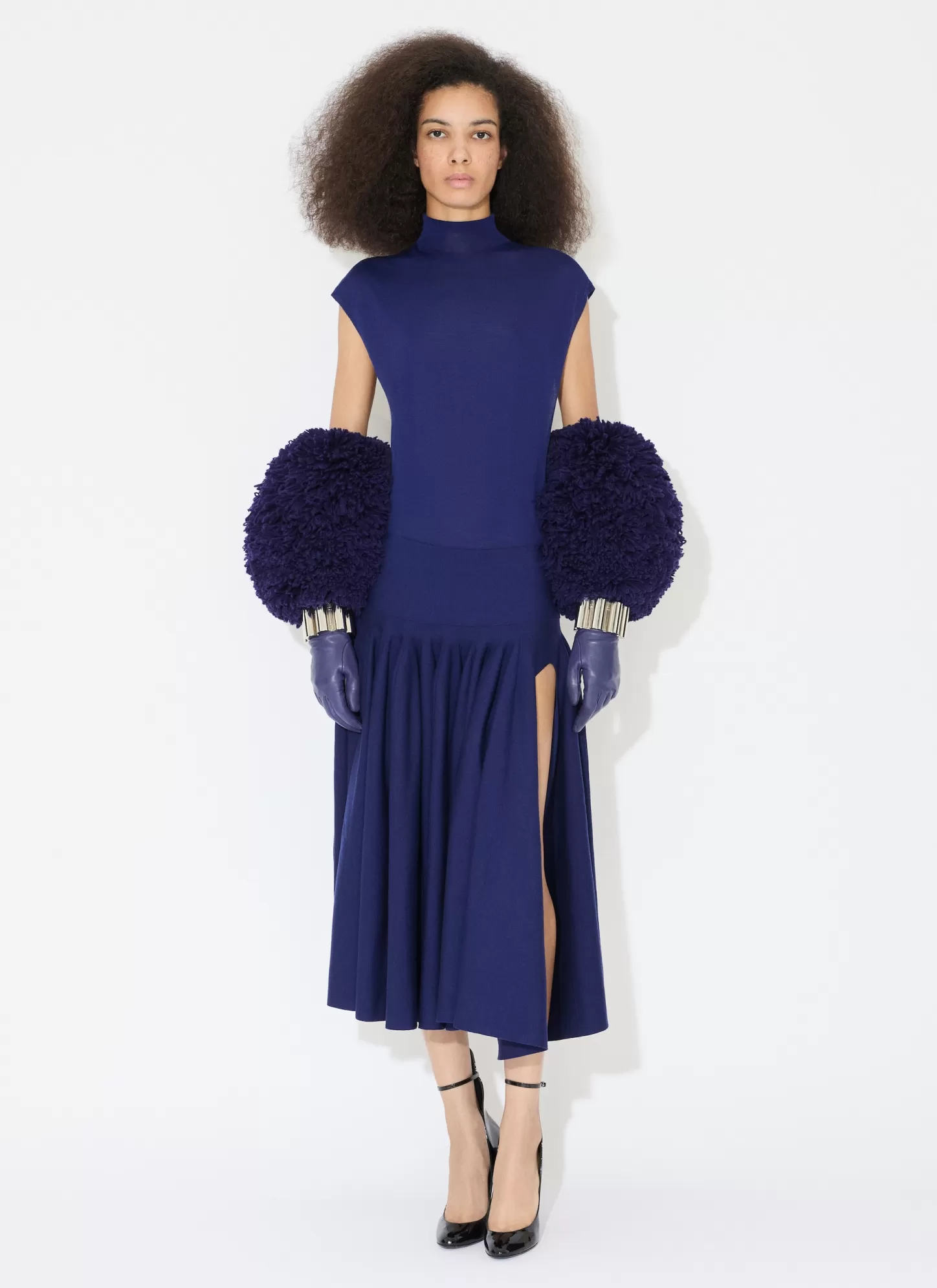 Alaïa PLEATED SKIRT IN TIGHT GODET KNIT ROYAL BLUE Hot