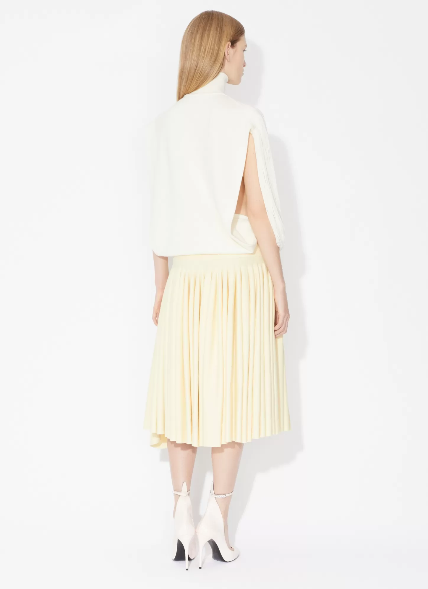 Alaïa PLEATED SKIRT IN TIGHT GODET KNIT Light Yellow Store