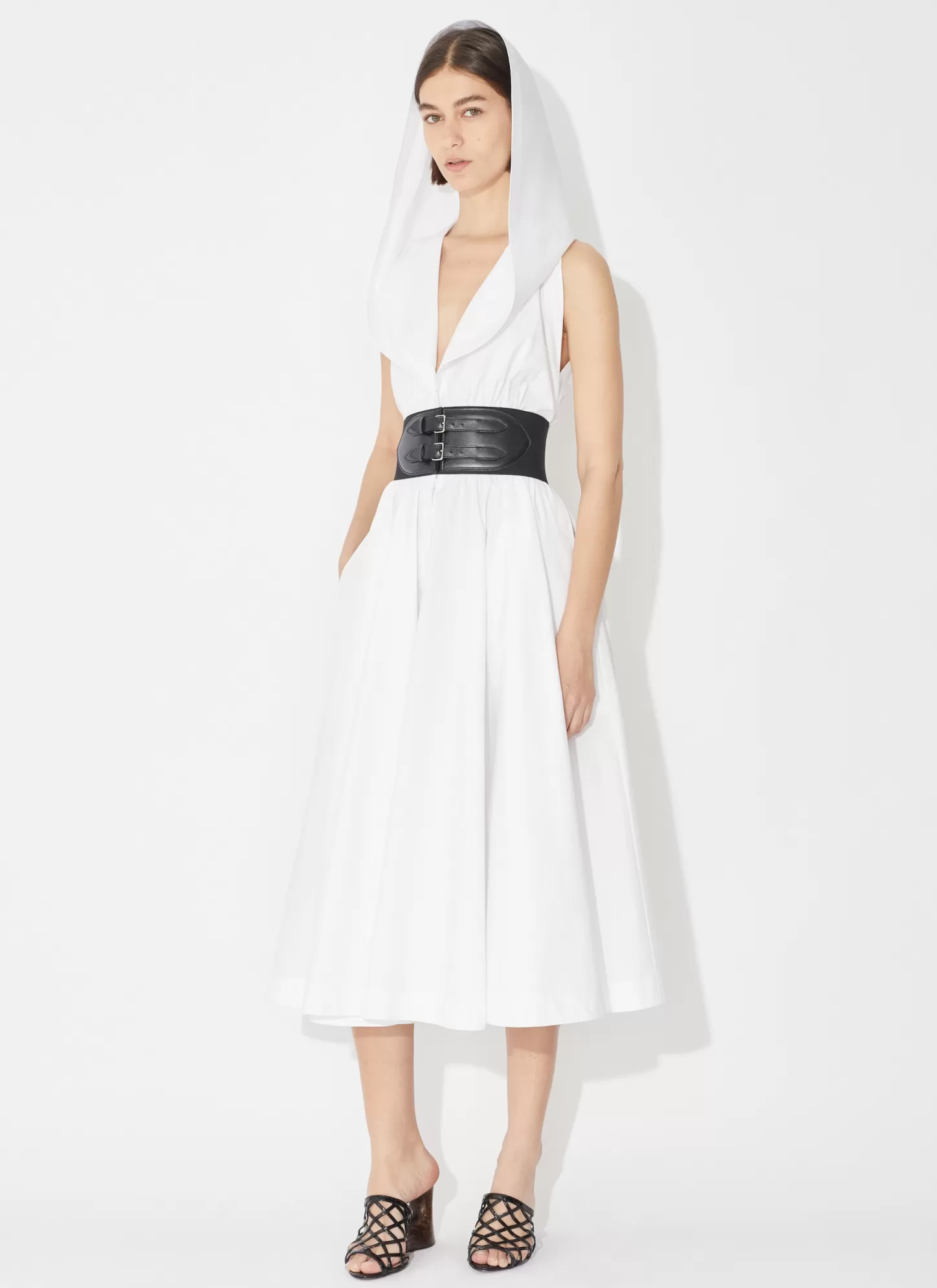 Alaïa Poplin Hood Dress White Cheap