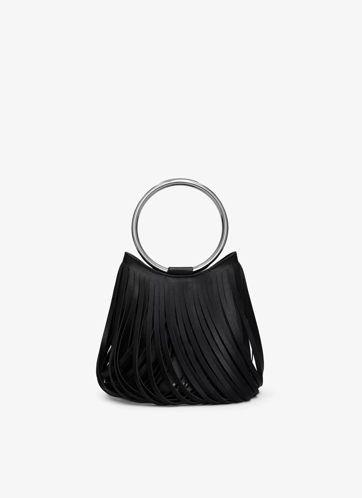 Alaïa RING MINI BUCKET BAG IN FRINGED CALFSKIN Black New