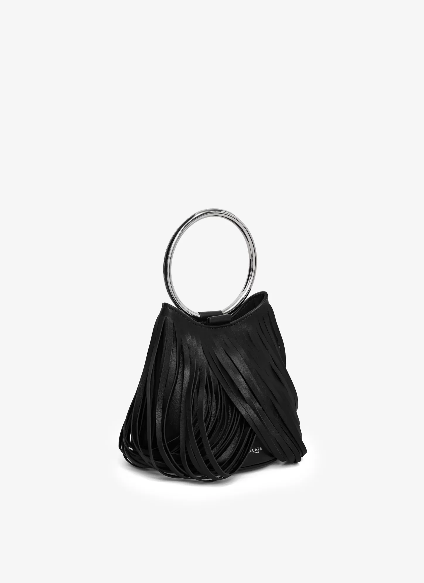 Alaïa RING MINI BUCKET BAG IN FRINGED CALFSKIN Black New