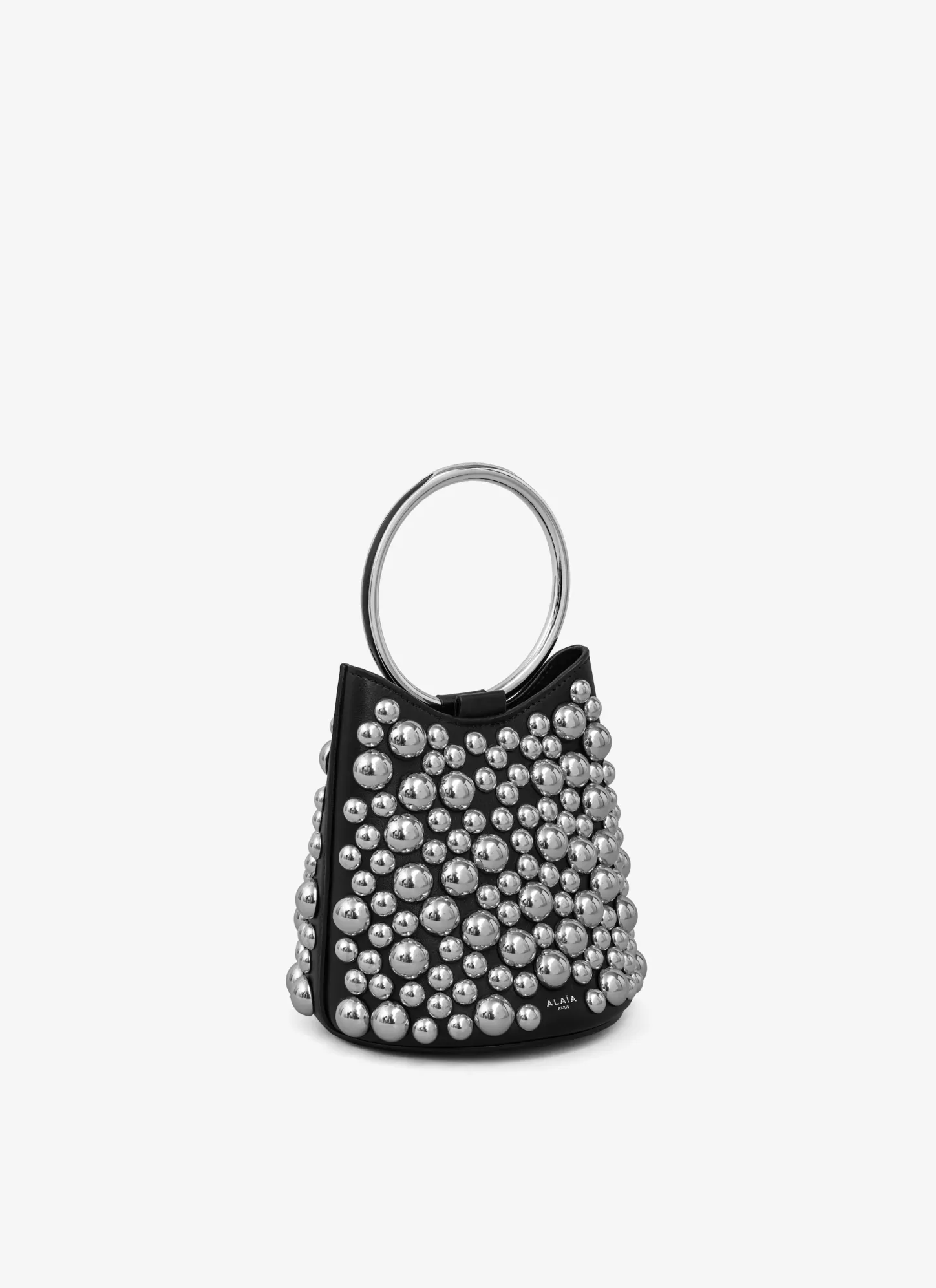 Alaïa RING MINI BUCKET BAG WITH SPHERES ON CALFSKIN Black Shop