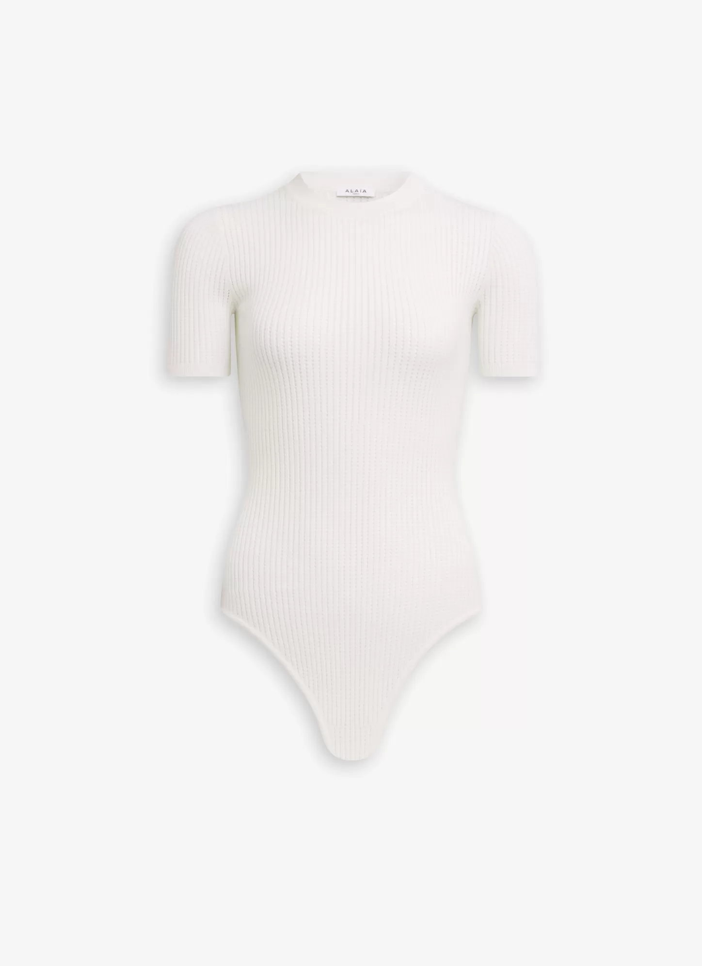 Alaïa SHORT SLEEVE BODY IN SHEER WOOL KNIT NATURAL WHITE Best Sale