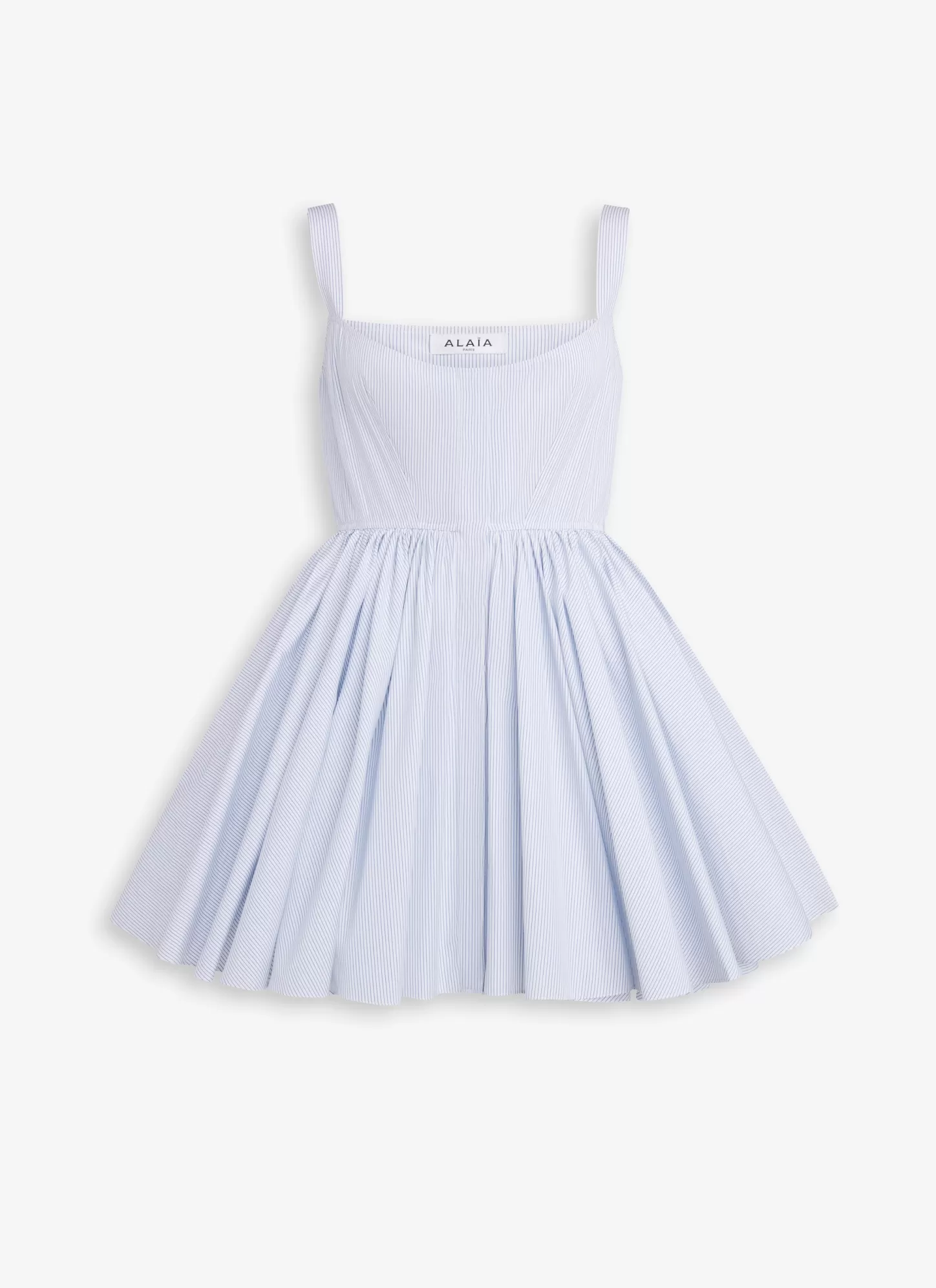 Alaïa SKATER DRESS IN STRIPED COTTON POPLIN White/Blue Hot
