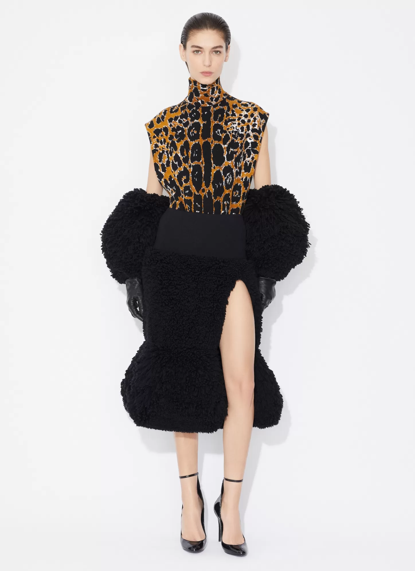 Alaïa SQUARE TOP IN LEOPARD JACQUARD KNIT Black/Multicolor Store