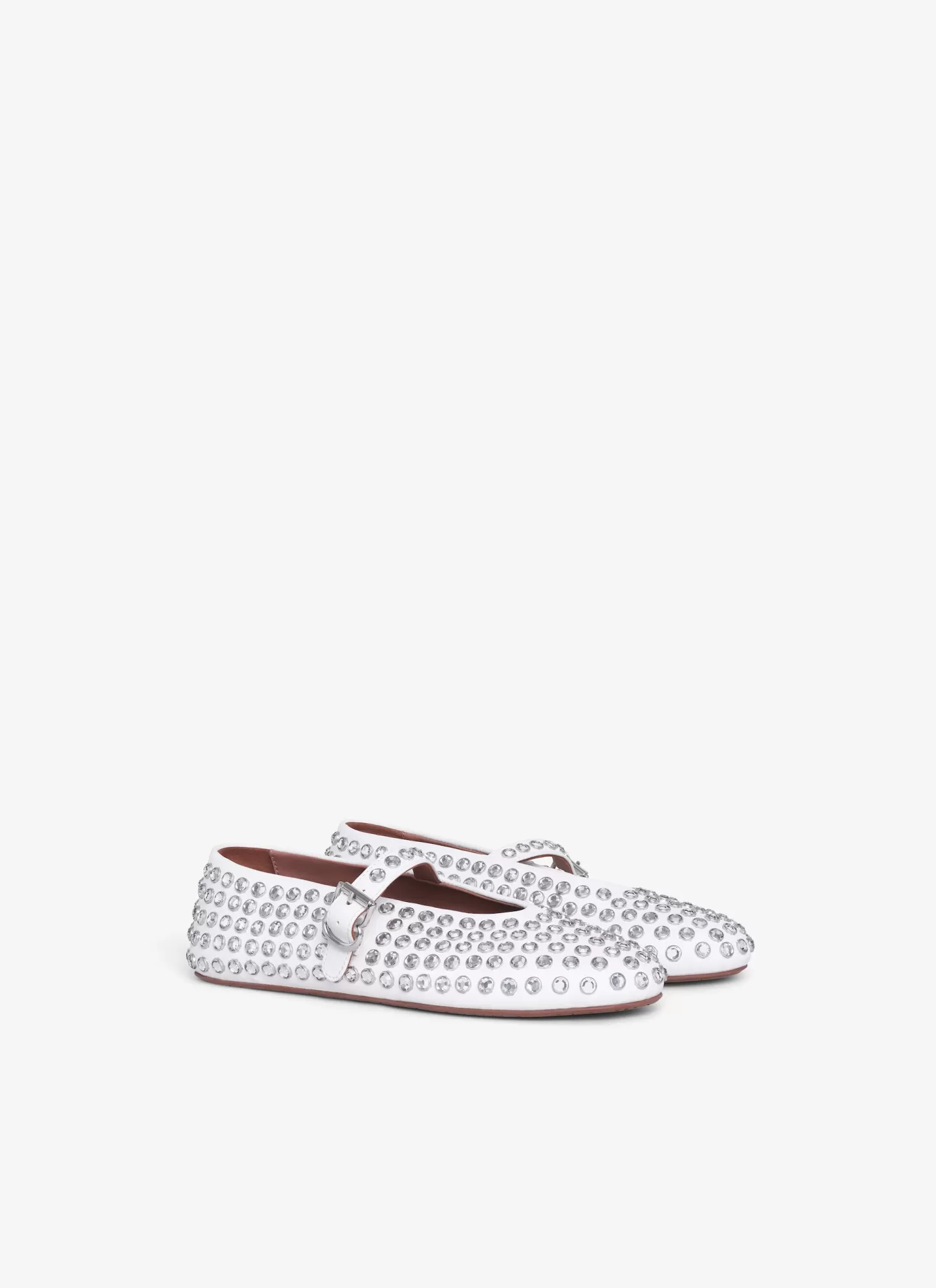 Alaïa Strass Lambskin Ballet Flats White Fashion