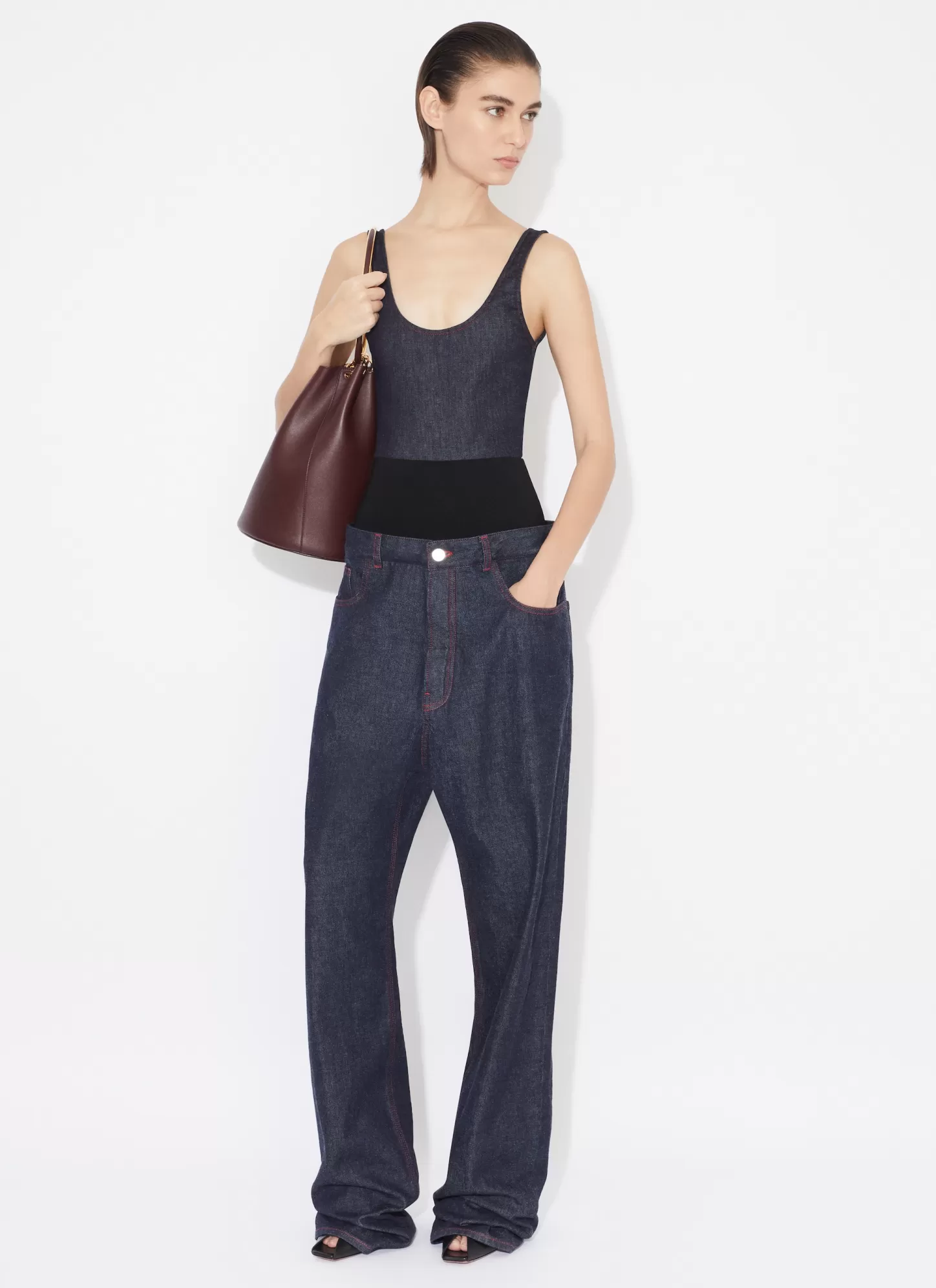 Alaïa TANK BODY IN STRETCH DENIM Dark Blue Outlet